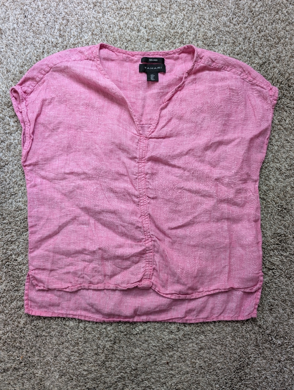 Tahari Pink Linen V-Neck Short Sleeve Tunic Top Sz S, Barbie